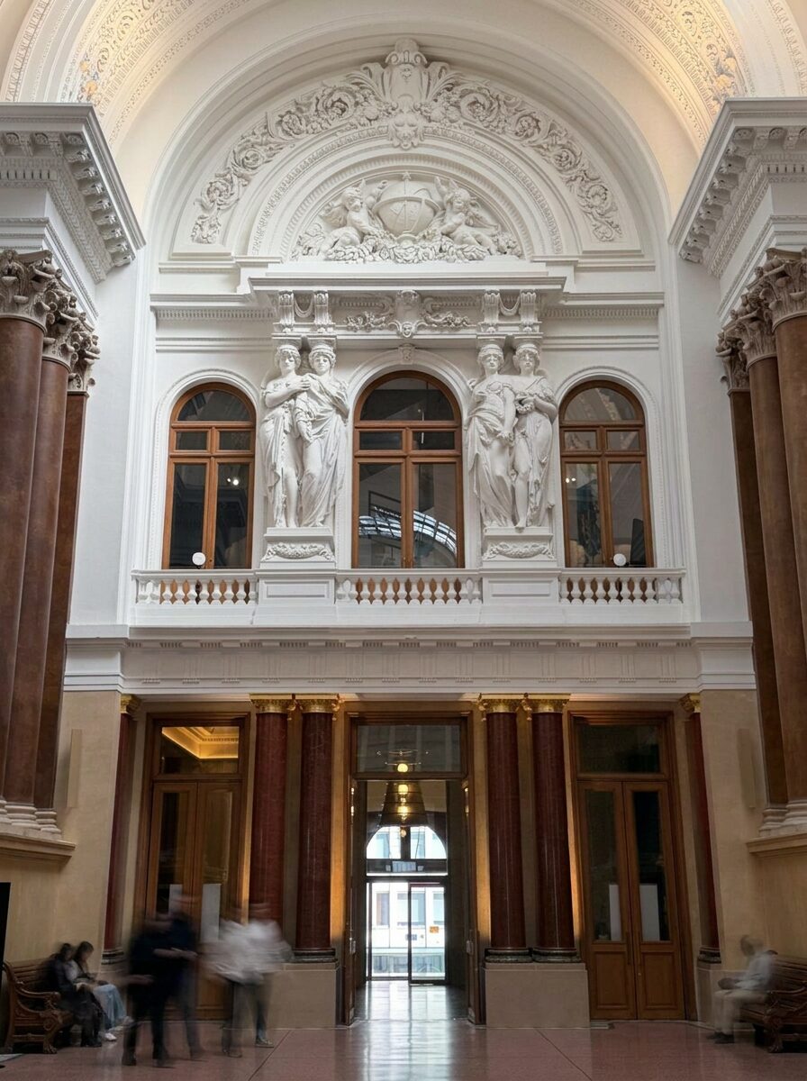 Cariatides et arc sculpté de la Bourse de Bruxelles