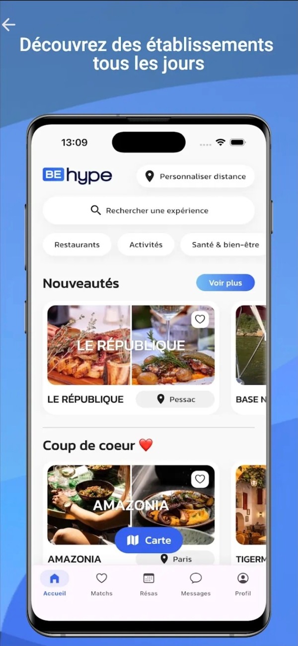 Screenshot of the BeHype mobile home screen