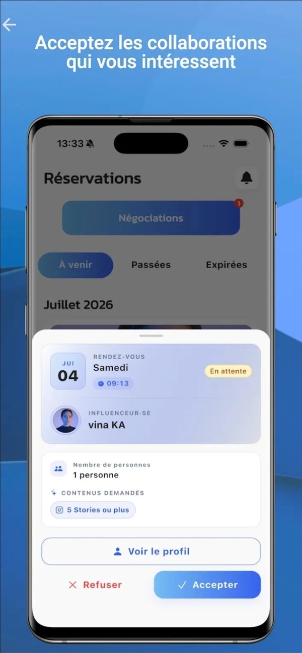 Screenshot of a BeHype booking