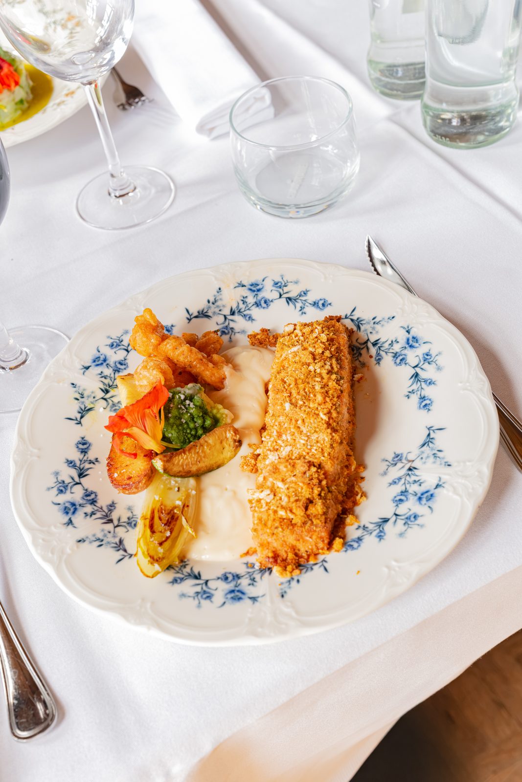 Salmon in a spice and parmesan crust, orange-blossom beurre blanc