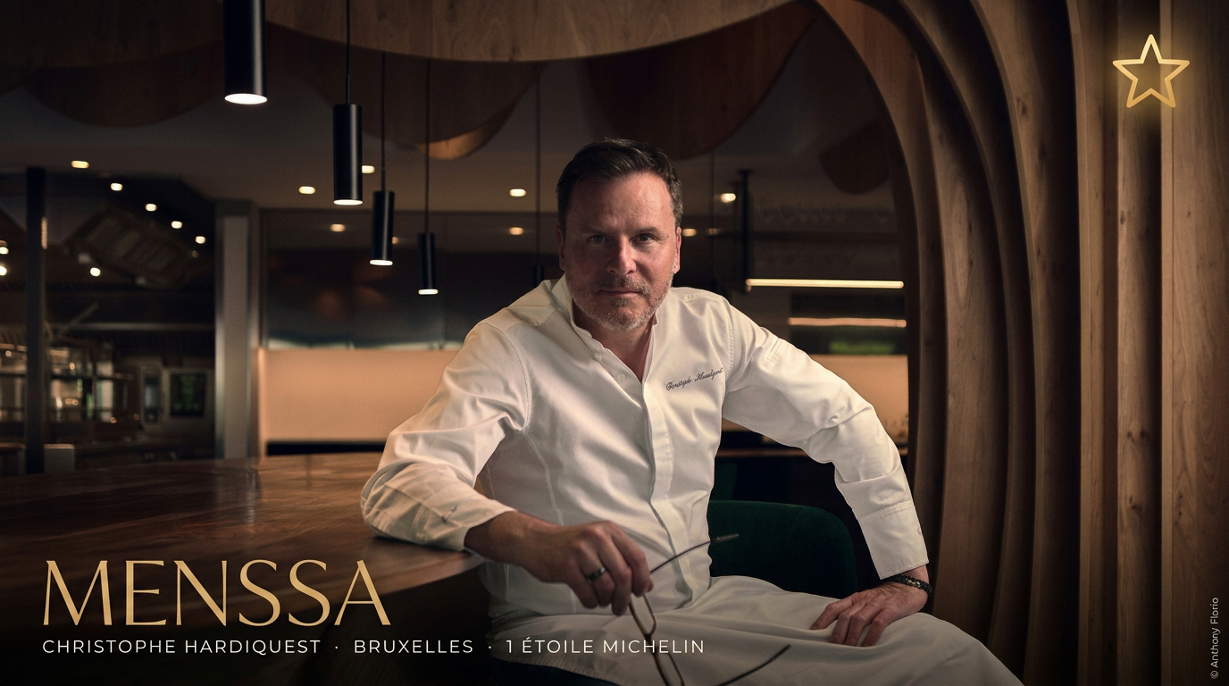 Ambiance gastronomique au restaurant Menssa, Woluwe-Saint-Pierre — image générée par IA Chef en train de dresser une assiette dans le restaurant Menssa à Bruxelles — image générée par IA