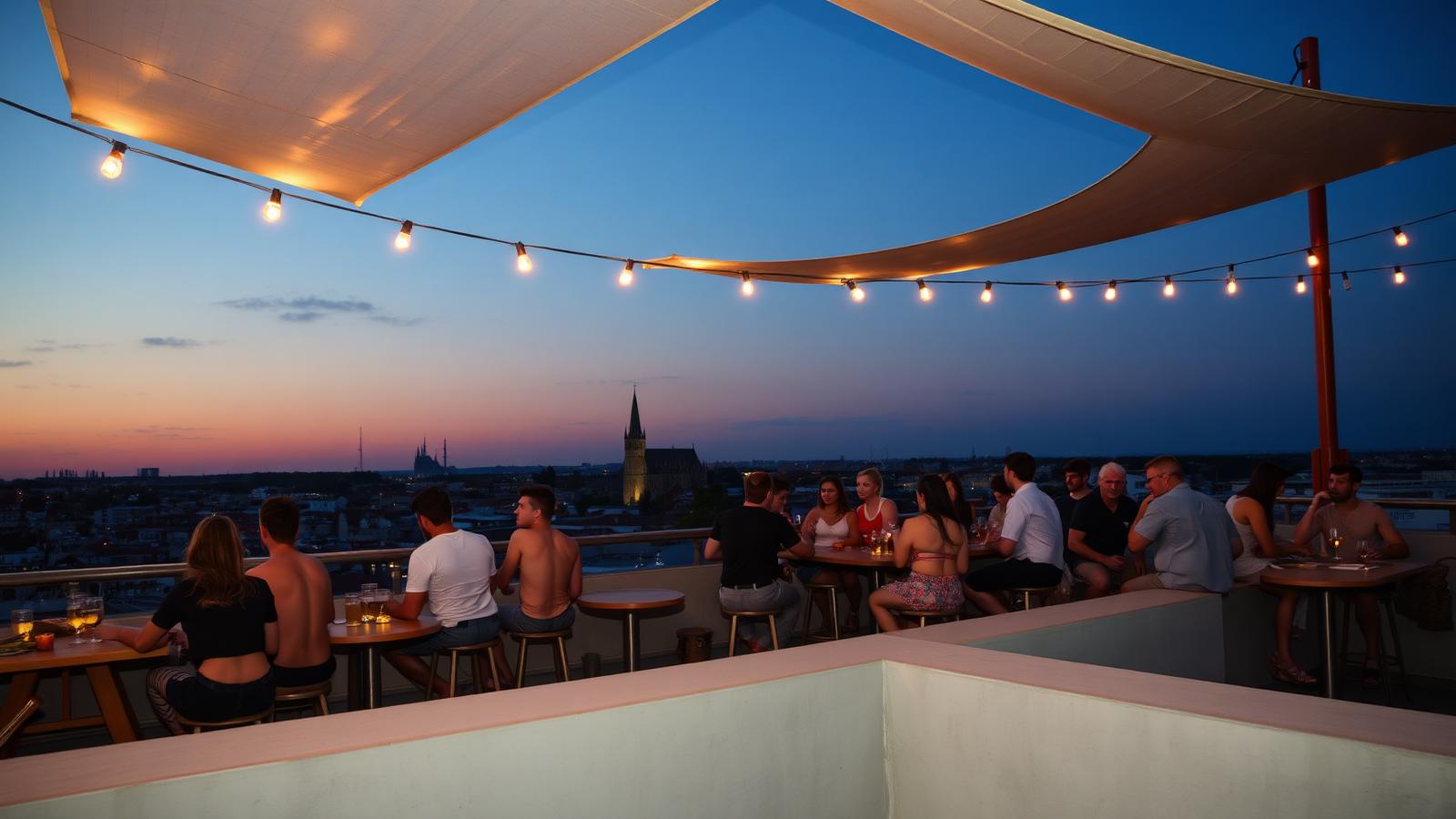 Le Bozar Rooftop et sa scénographie « L’Heure Bleue » au-dessus du Mont des Arts Le Bozar Rooftop et sa scénographie « L’Heure Bleue » au-dessus du Mont des Arts